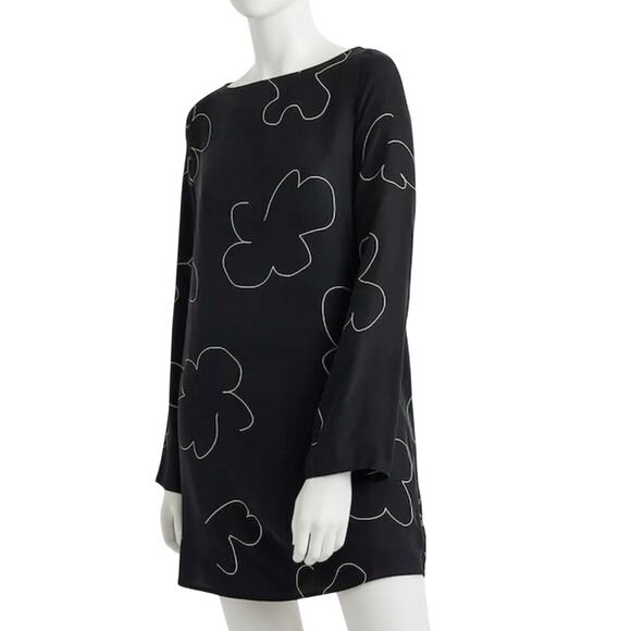 Madewell Floral Outline Shift Mini Dress Size XXS Long Sleeve Cupro Viscose - Picture 2 of 10